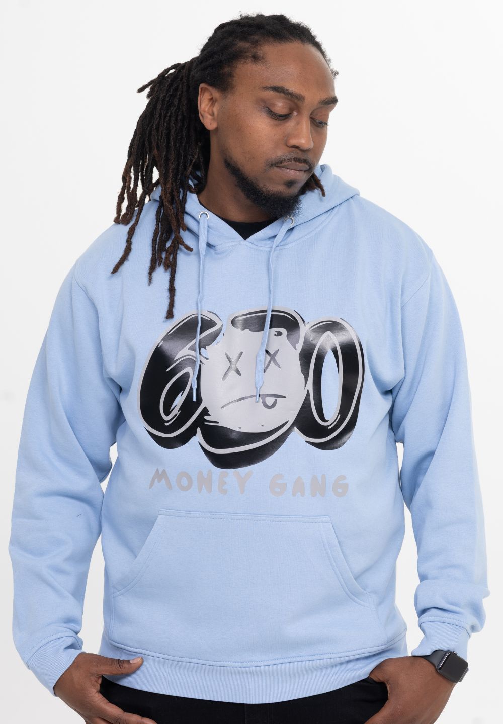 HOODIE-BLEU CIEL[ 630MONEYGANG-DISCONNECTED BLACK & GRAY ]